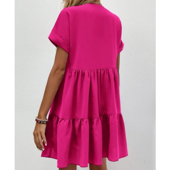 Boho cuff sleeve V neck ruffle hem dress - Picture 7 of 16